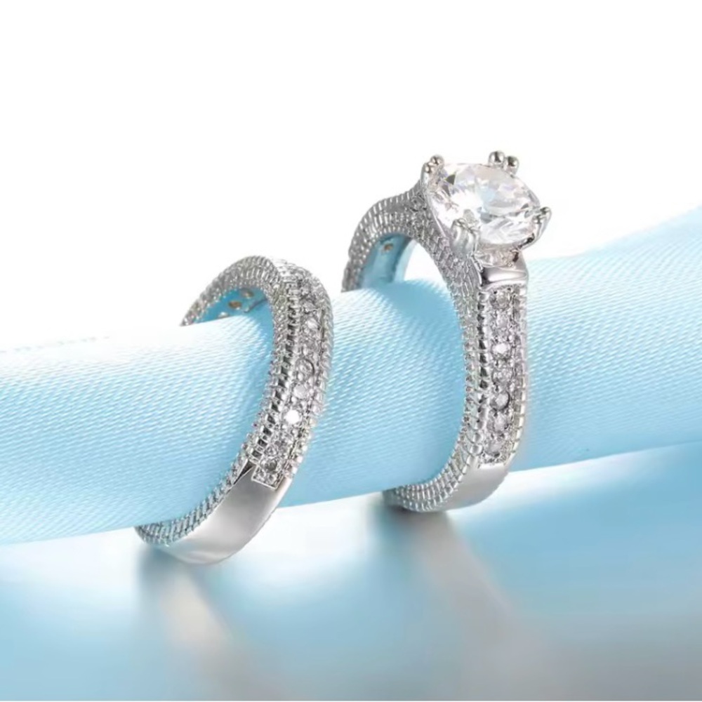 Elegant Wedding Engagement Couple Rings Set 925
Sterling Silver Color - Picture 5 of 5